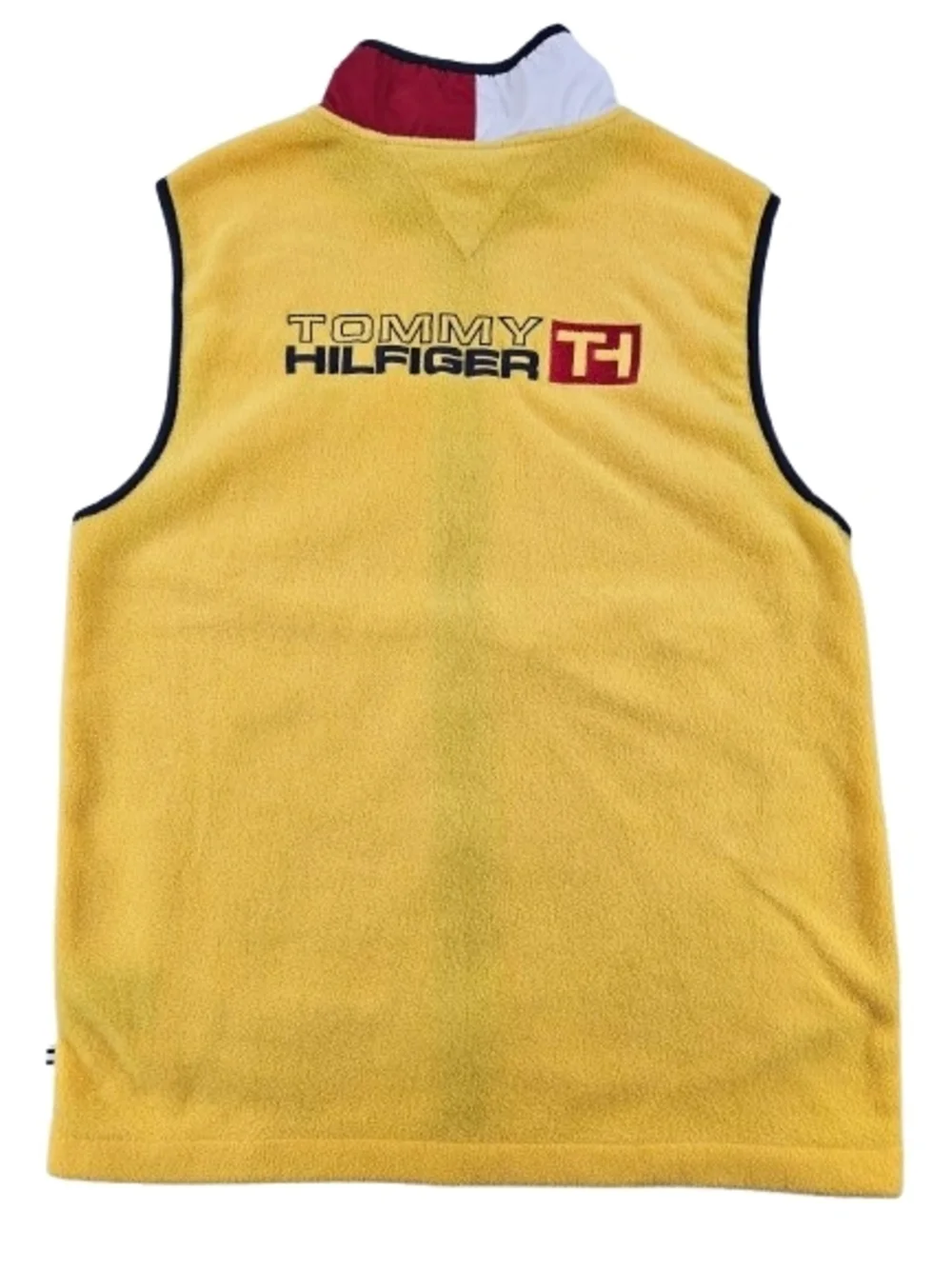 Vintage 90s Tommy‎ Hilfiger Full Zip Fleece Vest Men's L Yellow Red White Blue